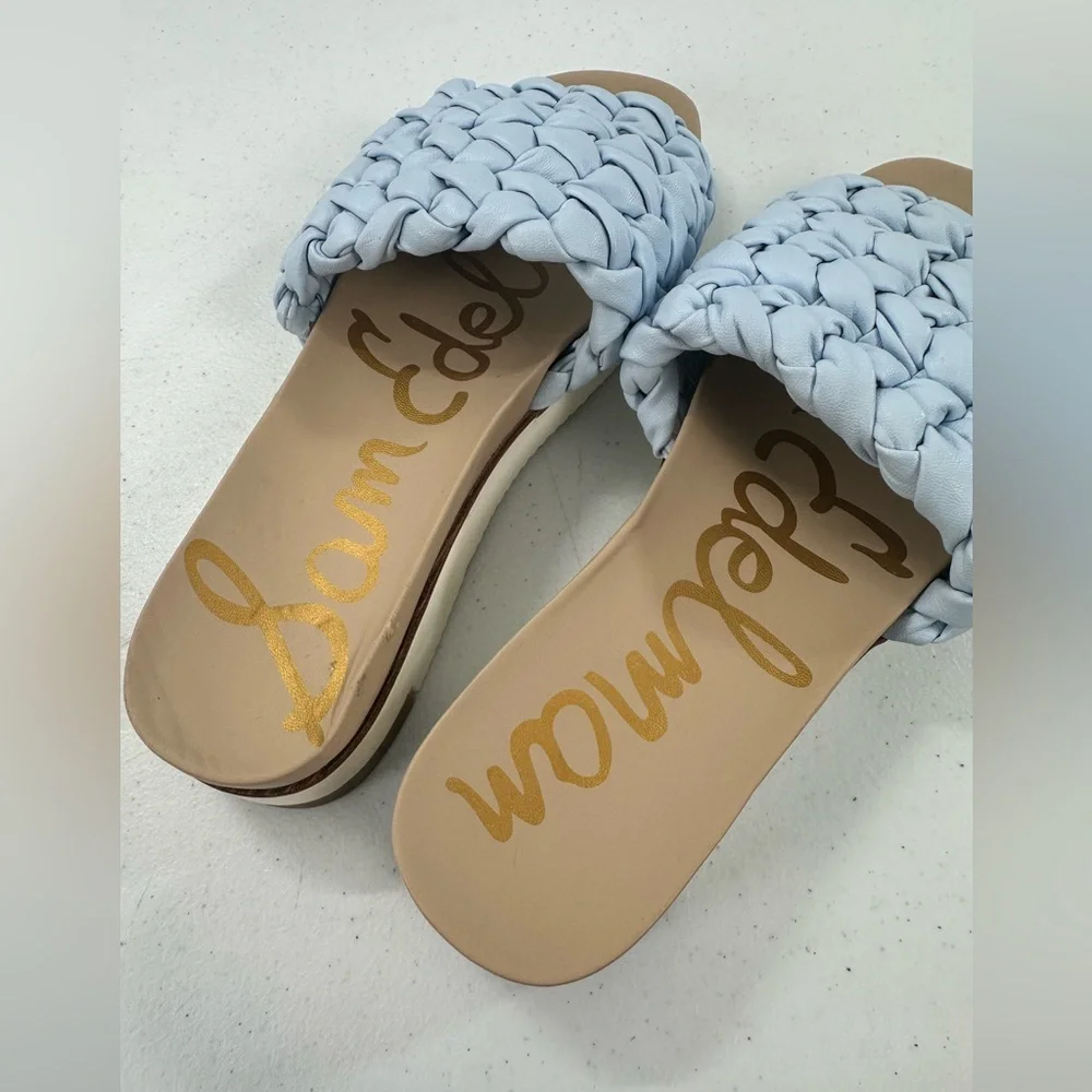 Sam Edelman Ainslie Braided Slide Sandals Sky Blue Platform Woven Slip On - Picture 7 of 13